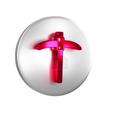 Foto de Red Pickaxe icono aislado sobre fondo transparente. Botón círculo de plata. - Imagen libre de derechos