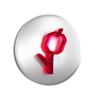 Photo for Red Marshmallow on stick icon isolated on transparent background. Silver circle button. - Royalty Free Image