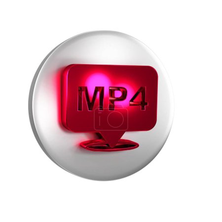 Téléchargez les photos : Document de fichier MP4 rouge. Télécharger icône bouton mp4 isolé sur fond transparent. Symbole de fichier MP4. Bouton cercle argent. - en image libre de droit