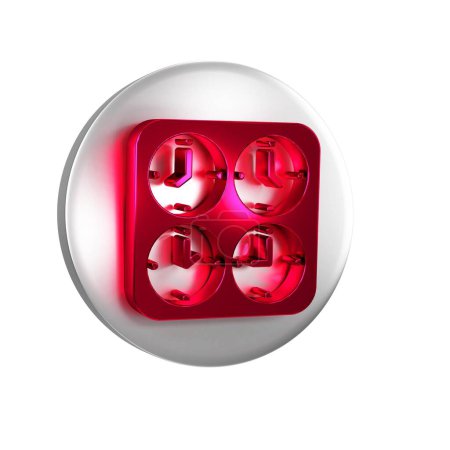 Photo for Red Time zone clocks icon isolated on transparent background. Silver circle button. - Royalty Free Image