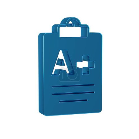 Photo for Blue Exam sheet with A plus grade icon isolated on transparent background. Test paper, exam, or survey concept. School test or exam. . - Royalty Free Image
