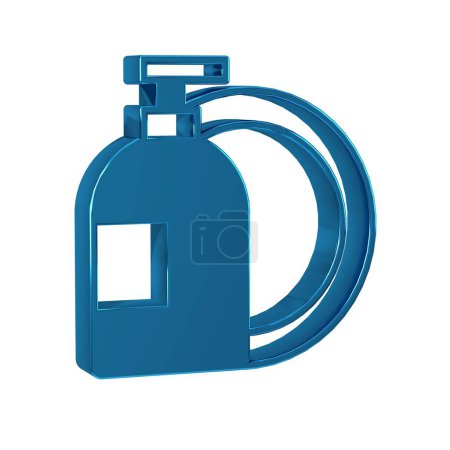 Foto de Azul Lavavajillas botella líquida y placa icono aislado sobre fondo transparente. Detergente líquido para lavar platos. . - Imagen libre de derechos