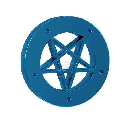 Téléchargez les photos : Pentagramme bleu dans une icône circulaire isolée sur fond transparent. Symbole d'étoile occulte magique. - en image libre de droit