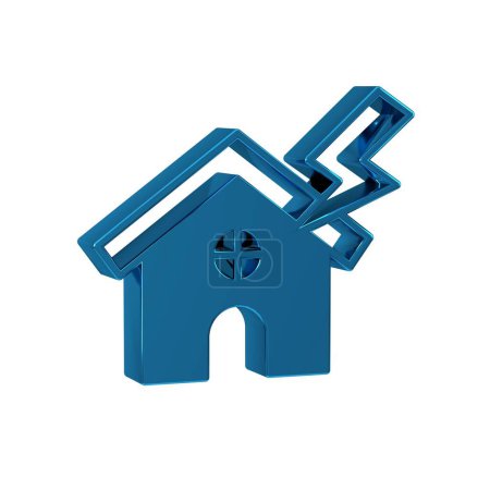 Foto de Casa Azul e icono del rayo aislados sobre fondo transparente. Casa con rayo para casa o símbolo de seguro de propiedad. - Imagen libre de derechos