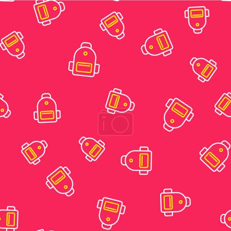 Line School backpack icon isolated seamless pattern on red background. Vector.