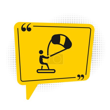 Ilustración de Icono de Kitesurf negro aislado sobre fondo blanco. Símbolo amarillo de burbuja. Vector. - Imagen libre de derechos