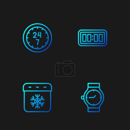 Illustration for Set line Wrist watch Calendar winter Clock 24 hours and Digital alarm clock. Gradient color icons. Vector. - Royalty Free Image