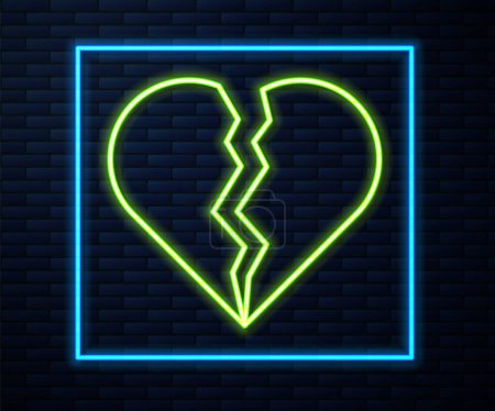 Photo for Glowing neon line Broken heart or divorce icon isolated on brick wall background. Love symbol. Happy Valentines day.  Vector - Royalty Free Image