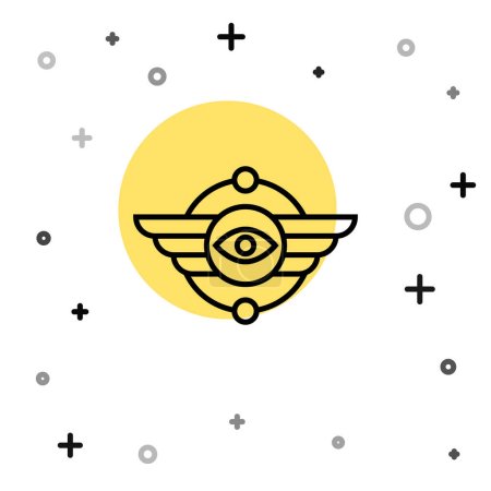 Illustration for Black line Egyptian symbol Winged sun icon isolated on white background. Random dynamic shapes. Vector. - Royalty Free Image