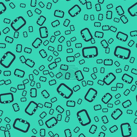 Illustration for Black Carabiner icon isolated seamless pattern on green background. Extreme sport. Sport equipment.  Vector - Royalty Free Image