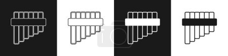 Illustration for Set Pan flute icon isolated on black and white background. Traditional peruvian musical instrument. Folk instrument from Peru, Bolivia and Mexico.  Vector - Royalty Free Image