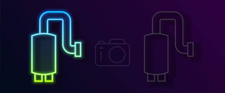 Illustration for Glowing neon line Car muffler icon isolated on black background. Exhaust pipe.  Vector - Royalty Free Image