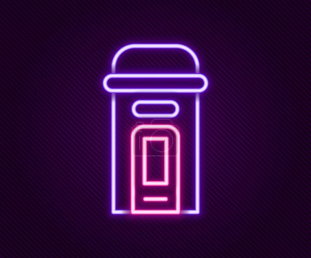 Illustration for Glowing neon line London phone booth icon isolated on black background. Classic english booth phone in london. English telephone street box. Colorful outline concept. Vector. - Royalty Free Image