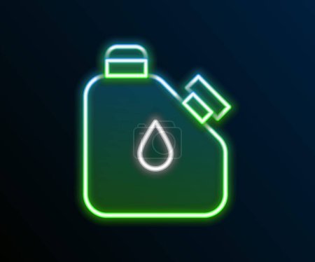 Illustration for Glowing neon line Canister for flammable liquids icon isolated on black background. Oil or biofuel, explosive chemicals, dangerous substances. Colorful outline concept. Vector. - Royalty Free Image