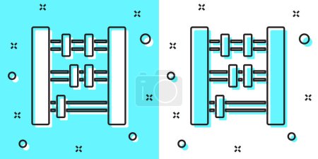 Illustration for Black line Abacus icon isolated on green and white background. Traditional counting frame. Education sign. Mathematics school. Random dynamic shapes. Vector. - Royalty Free Image