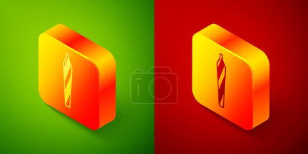 Illustration for Isometric Marijuana joint, spliff icon isolated on green and red background. Cigarette with drug, marijuana cigarette rolled. Square button. Vector. - Royalty Free Image