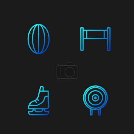 Illustration for Set line Target sport, Skates, Rugby ball and Volleyball net. Gradient color icons. Vector. - Royalty Free Image