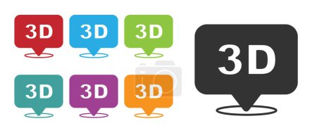 Ilustración de Black 3D word icon isolated on white background. Set icons colorful. Vector. - Imagen libre de derechos