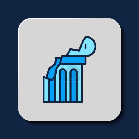 Téléchargez les illustrations : Filled outline Broken ancient column icon isolated on blue background. Vector. - en licence libre de droit