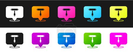 Illustration for Set Multi-Function All-In-One portable skate tool T-tool for skateboard, longboard, electric skateboard icon isolated on black and white background. Vector. - Royalty Free Image