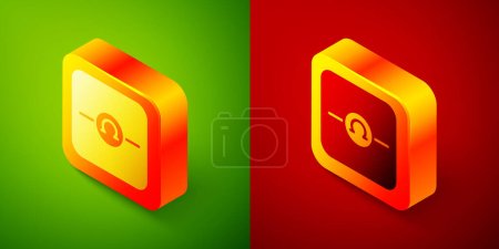 Illustration for Isometric Ohmmeter icon isolated on green and red background. Square button. Vector. - Royalty Free Image
