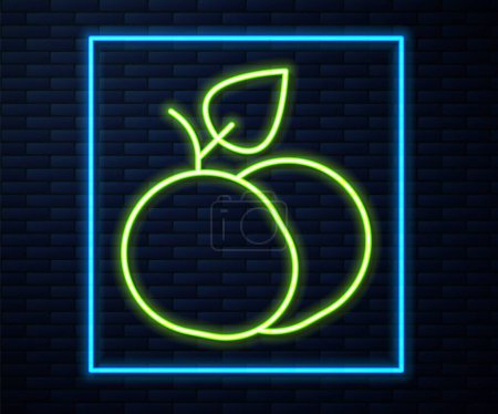 Illustration for Glowing neon line Mango fruit icon isolated on brick wall background. Vector. - Royalty Free Image