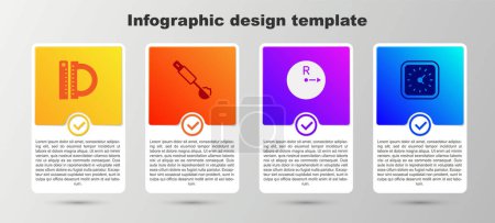 Illustration for Set Protractor and ruler, Measuring spoon, Radius and Clock. Business infographic template. Vector. - Royalty Free Image