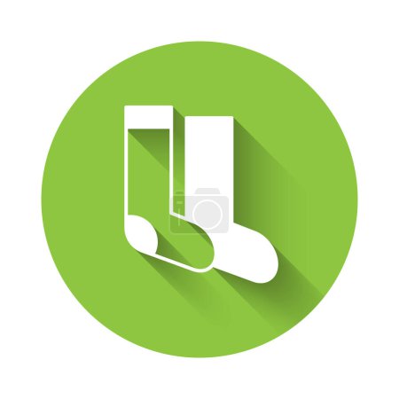 Illustration for White Socks icon isolated with long shadow background. Green circle button. Vector. - Royalty Free Image