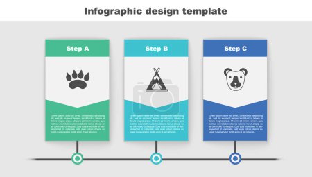 Illustration for Set Bear paw footprint, Indian teepee or wigwam and head. Business infographic template. Vector - Royalty Free Image