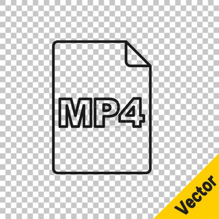 Illustration for Black line MP4 file document. Download mp4 button icon isolated on transparent background. MP4 file symbol.  Vector - Royalty Free Image