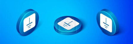 Illustration for Isometric Electrical symbol ground icon isolated on blue background. Protective earth ground symbol icon in electricity. Blue circle button. Vector - Royalty Free Image