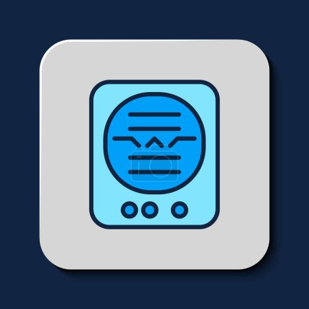 Illustration for Filled outline Attitude indicator is an instrument used in an aircraft to inform the pilot of the orientation of the aircraft icon isolated on blue background.  Vector - Royalty Free Image