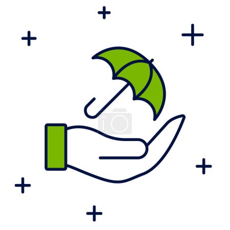 Ilustración de Esquema rellenado Paraguas en icono de mano aislado sobre fondo blanco. Concepto de seguro. Icono impermeable. Protección, seguridad, concepto de seguridad. Vector - Imagen libre de derechos