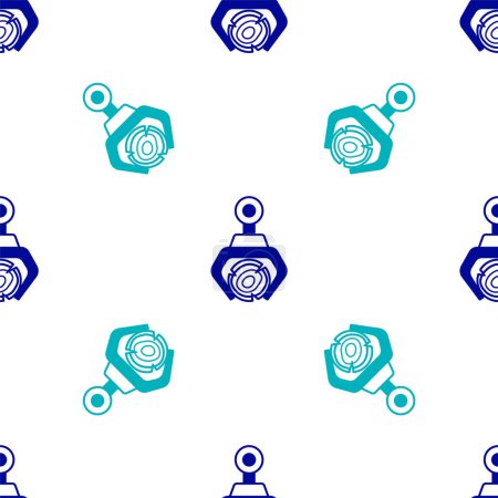 Ilustración de Grúa Grapple azul agarró un icono de registro aislado patrón sin costura sobre fondo blanco. Industria forestal. Grúa industrial para la producción de madera de tronco de madera. Vector - Imagen libre de derechos