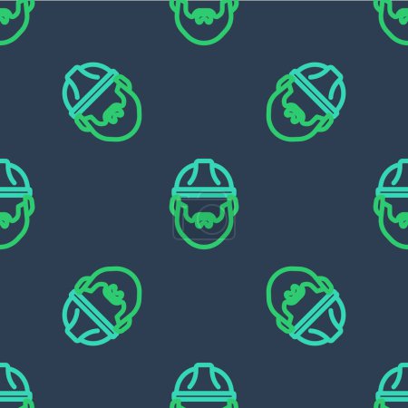 Illustration for Line Bearded lumberjack man icon isolated seamless pattern on blue background.  Vector - Royalty Free Image
