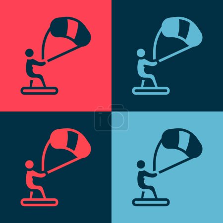 Ilustración de Pop art Icono de kitesurf aislado sobre fondo de color. Vector - Imagen libre de derechos
