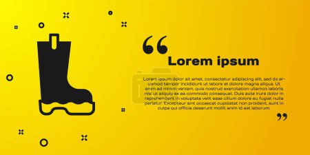 Illustration for Black Waterproof rubber boot icon isolated on yellow background. Gumboots for rainy weather, fishing, gardening.  Vector - Royalty Free Image