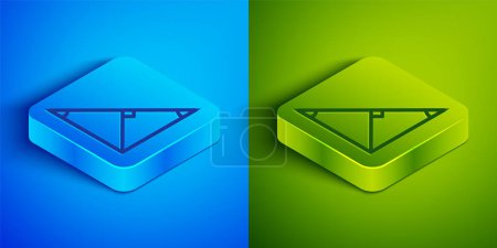 Illustration for Isometric line Angle bisector of a triangle icon isolated on blue and green background. Square button. Vector. - Royalty Free Image