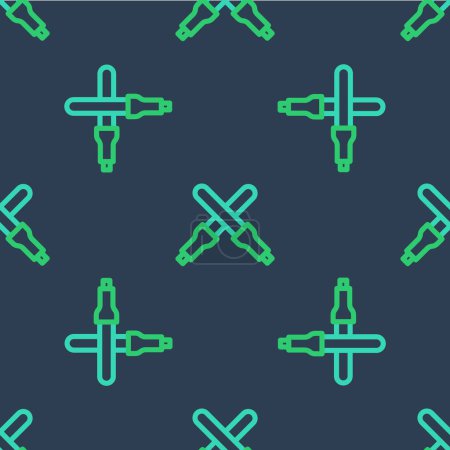 Illustration for Line Marshalling wands for the aircraft icon isolated seamless pattern on blue background. Marshaller communicated with pilot before and after flight. Vector. - Royalty Free Image