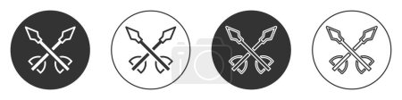 Ilustración de Icono de flechas medievales negras aisladas sobre fondo blanco. Arma medieval. Botón de círculo. Vector. - Imagen libre de derechos