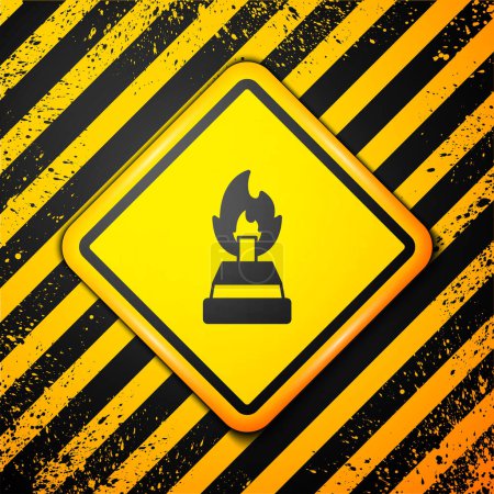 Illustration for Black Alcohol or spirit burner icon isolated on yellow background. Chemical equipment. Warning sign. Vector. - Royalty Free Image