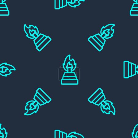 Illustration for Green line Alcohol or spirit burner icon isolated seamless pattern on blue background. Chemical equipment.  Vector - Royalty Free Image