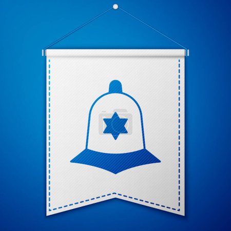 Illustration for Blue British police helmet icon isolated on blue background. White pennant template. Vector - Royalty Free Image