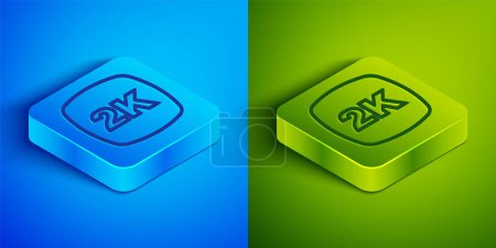 Illustration for Isometric line 2k Ultra HD icon isolated on blue and green background. Square button. Vector - Royalty Free Image