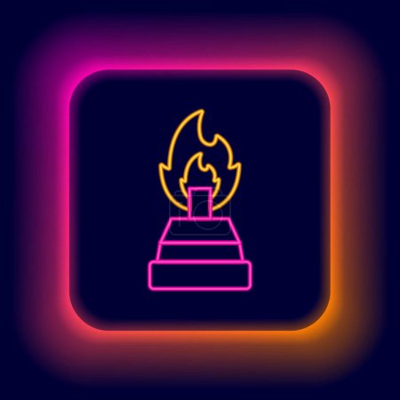 Illustration for Glowing neon line Alcohol or spirit burner icon isolated on black background. Chemical equipment. Colorful outline concept. Vector - Royalty Free Image