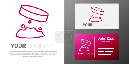Illustration for Logotype line Giant magnet holding iron dust icon isolated on white background. Logo design template element. Vector - Royalty Free Image