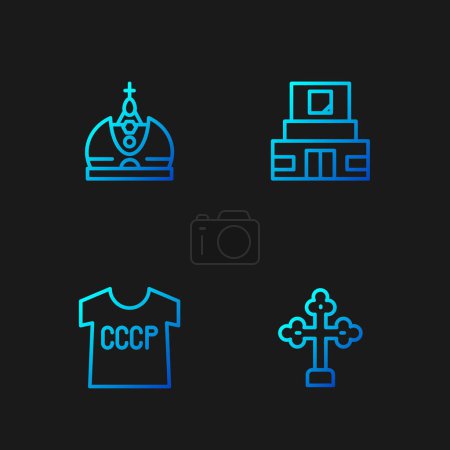 Ilustración de Set line Cruz cristiana, camiseta de la URSS, corona de rey y mausoleo de Lenin. Iconos de color degradado. Vector - Imagen libre de derechos
