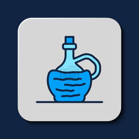 Illustration for Filled outline Wine in italian fiasco bottle icon isolated on blue background. Wine bottle in a rattan stand.  Vector - Royalty Free Image
