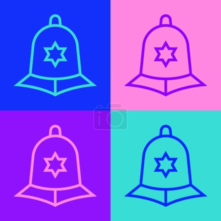 Illustration for Pop art line British police helmet icon isolated on color background.  Vector - Royalty Free Image