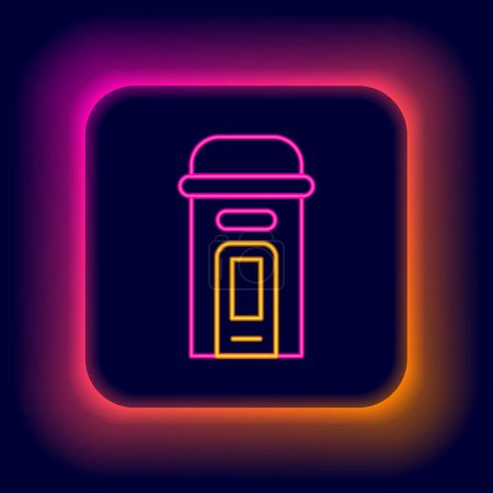 Illustration for Glowing neon line London phone booth icon isolated on black background. Classic english booth phone in london. English telephone street box. Colorful outline concept. Vector - Royalty Free Image